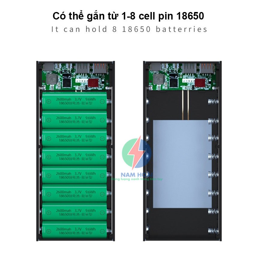 Box sạc dự phòng 8 cell pin 18650 CX8 Sạc nhanh 22.5W và Sạc nhanh không dây 15W nam châm từ tính