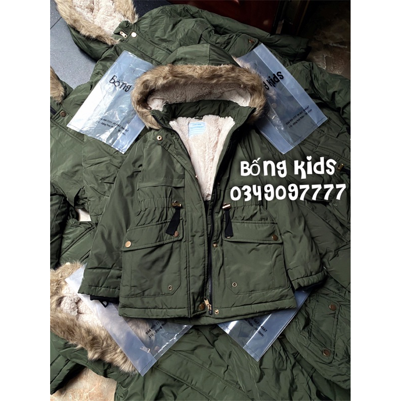 Áo Parka Bé Gái Lót Lông Xanh Rêu PR