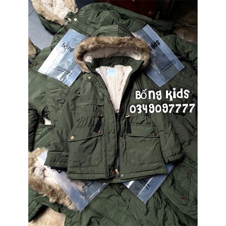 Áo parka bé gái lót lông xanh rêu pr