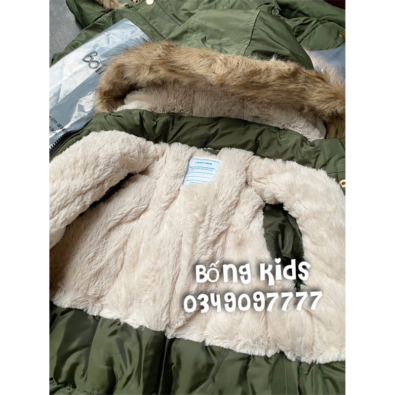 Áo Parka Bé Gái Lót Lông Xanh Rêu PR
