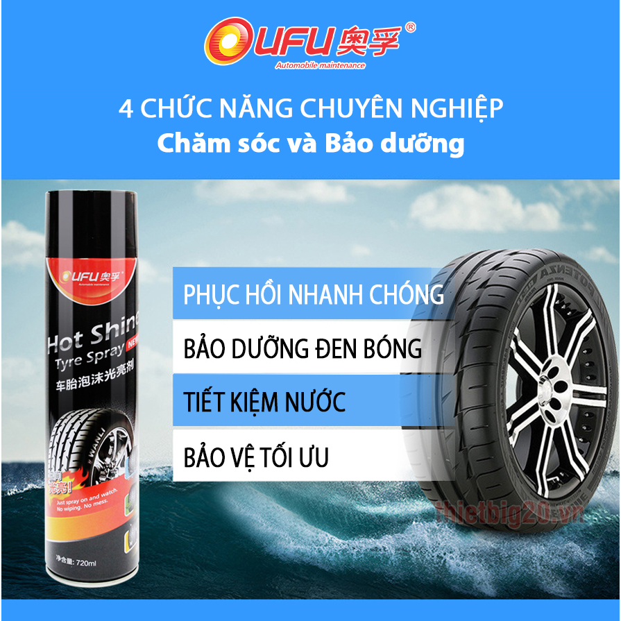 Chai xịt bóng lốp Lifu 720ml cho xe ô tô, Si xịt lốp xe hơi Lifu, xe hơi khiến lốp trông như mới