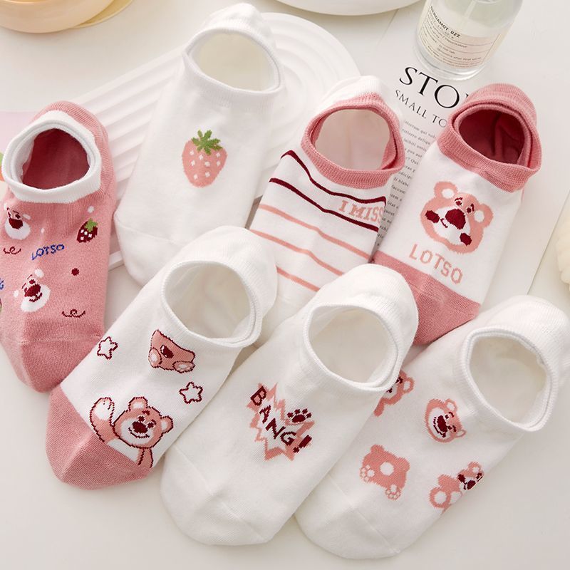 Tất Trắng Cổ Ngắn Hoa Tulip - Gấu Dâu Lotso Có Lỗ Thông Hơi Thoáng Khí