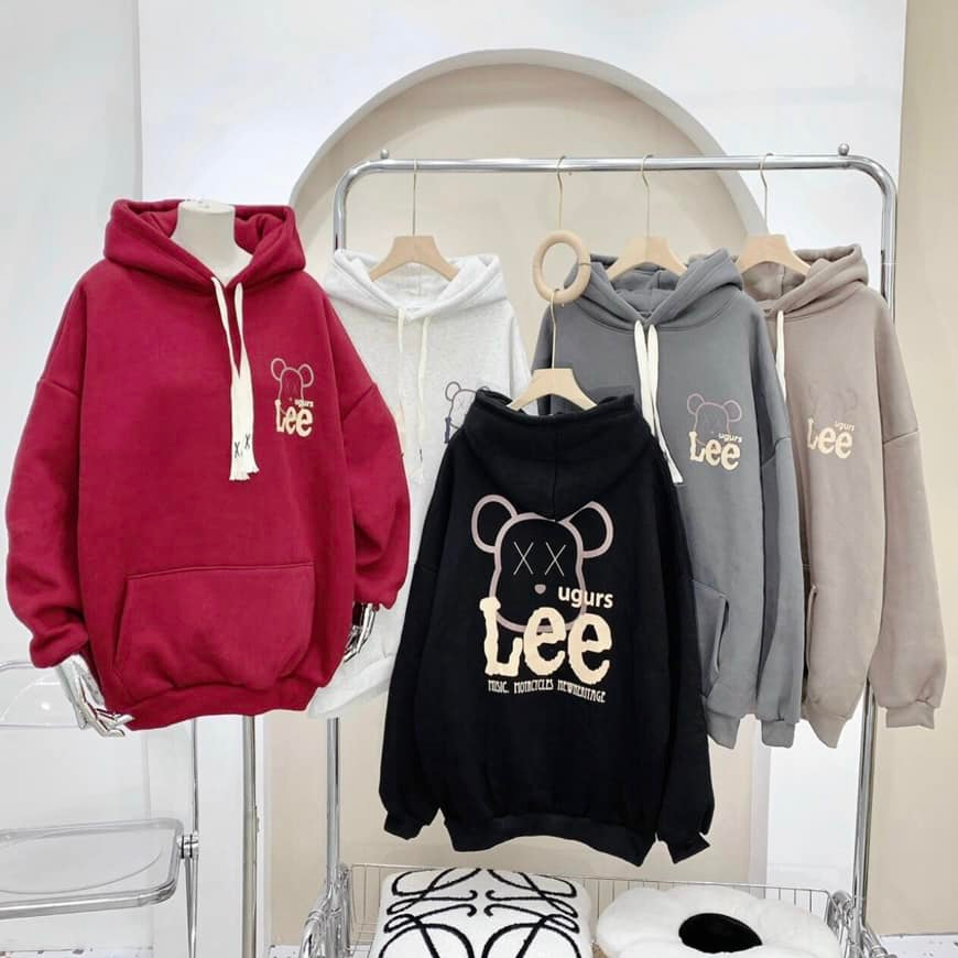 áo hoodie form rộng phong cách unisex in gấu Lee