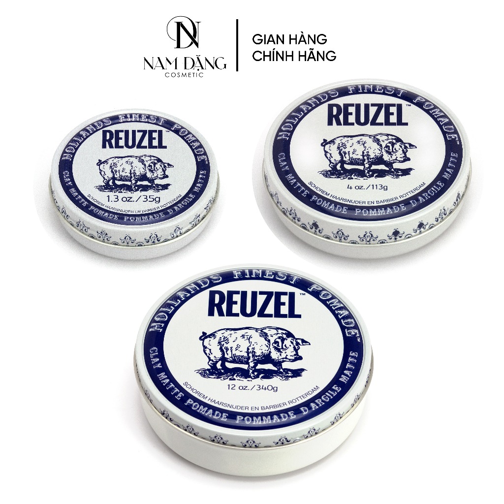 Sáp Vuốt Tóc Reuzel Matte Clay Pomade - Minty Scent Chính Hãng - Pomade Heo Trắng Xanh