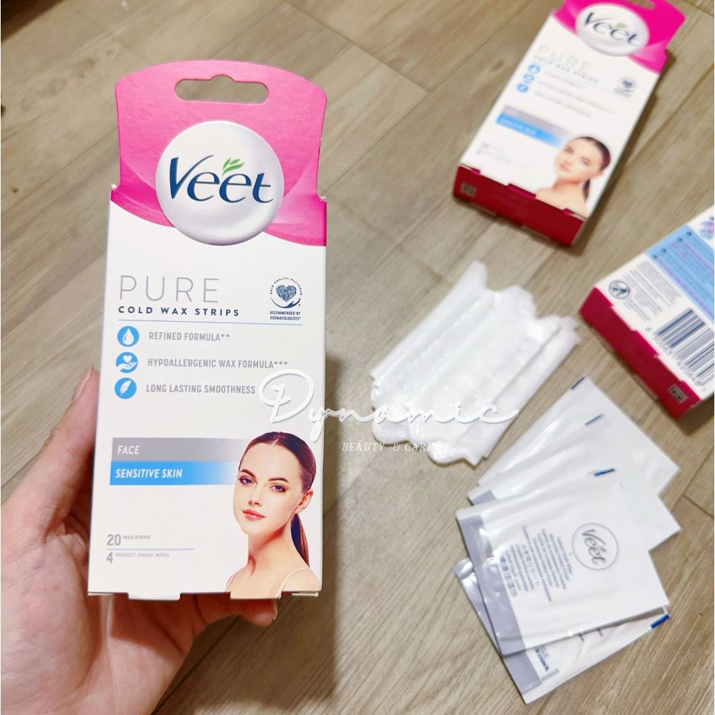 [Che tên] Wax Veet miếng dán tẩy lông mặt và ria mép veet pure cold wax strips face sensitive skin 20 miếng