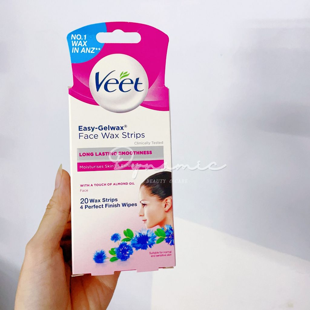 [Che tên] Wax Veet miếng dán tẩy lông mặt và ria mép veet pure cold wax strips face sensitive skin 20 miếng