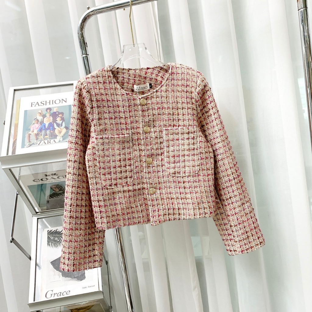 Áo Dạ 2 Túi Dáng Croptop Dài Tay Đính Khuy Dáng Tiểu Thư Hai Màu