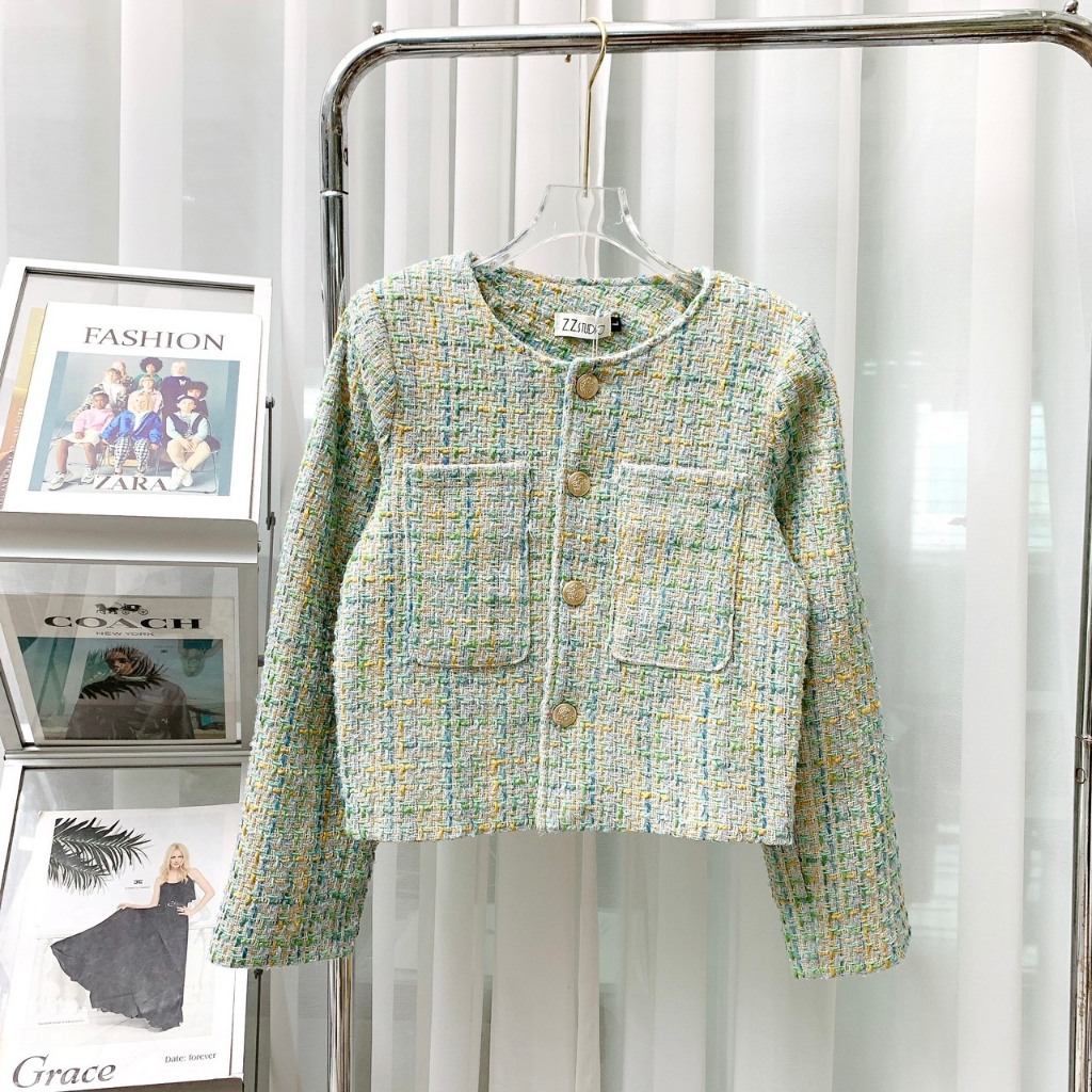 Áo Dạ 2 Túi Dáng Croptop Dài Tay Đính Khuy Dáng Tiểu Thư Hai Màu