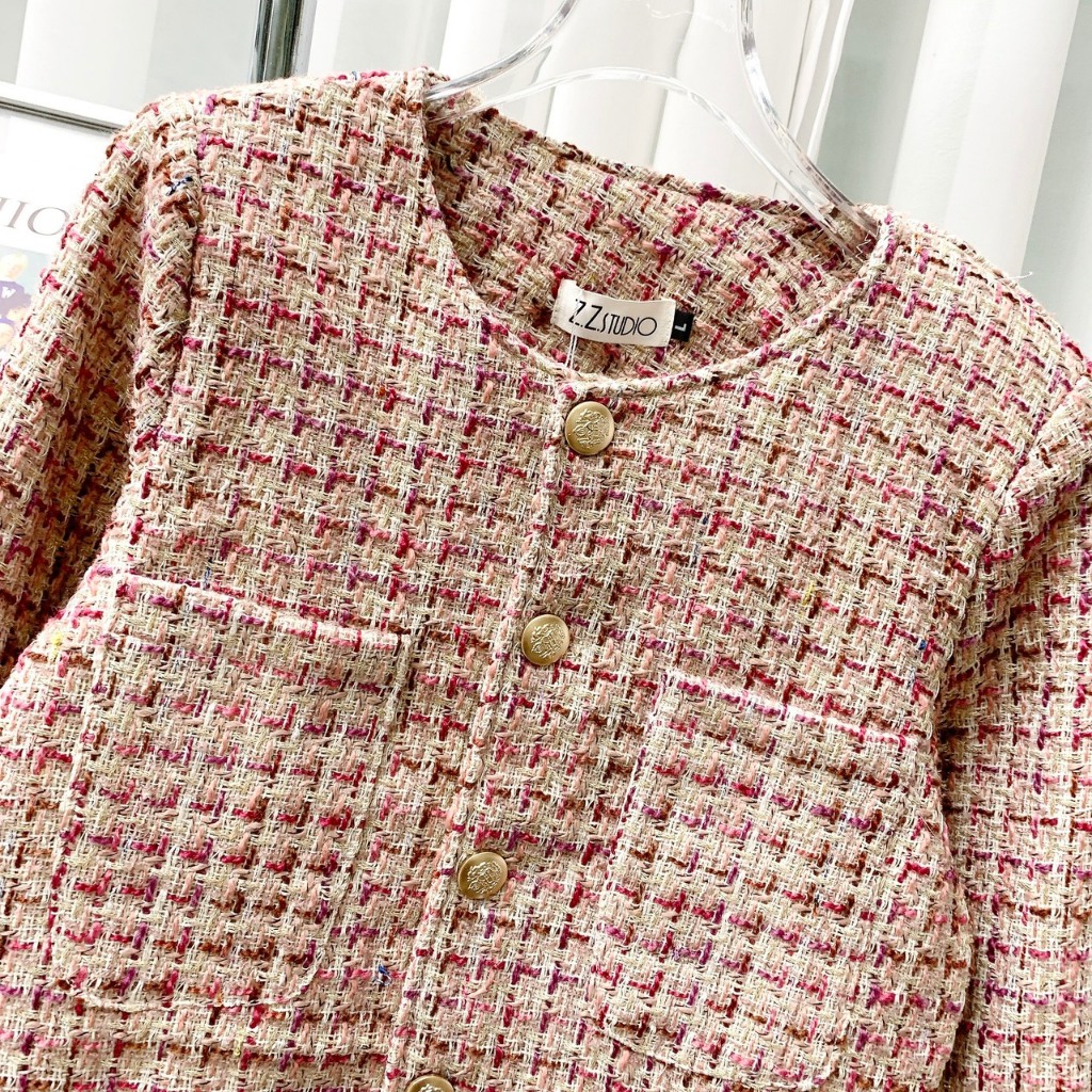 Áo Dạ 2 Túi Dáng Croptop Dài Tay Đính Khuy Dáng Tiểu Thư Hai Màu