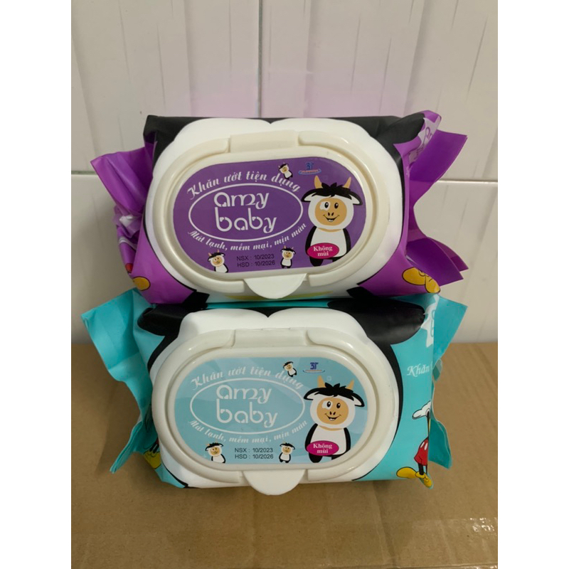 KHĂN ƯỚT CAO CẤP AMYBABY - KHÔNG MÙI - MUA 10 GÓI TẶNG BỊCH 10 KHẨU TRANG EM BÉ