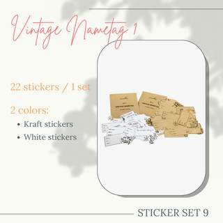 SET 9: 22 vintage nametag stickers 1 - nhãn vở vintage và cành lá (trang trí sổ tay, vở học, planner, bullet journal)