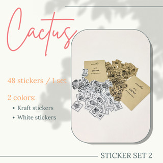 SET 2: 48 stickers họa tiết xương rồng vintage (trang trí sổ tay, planner, bullet journal, laptop...)