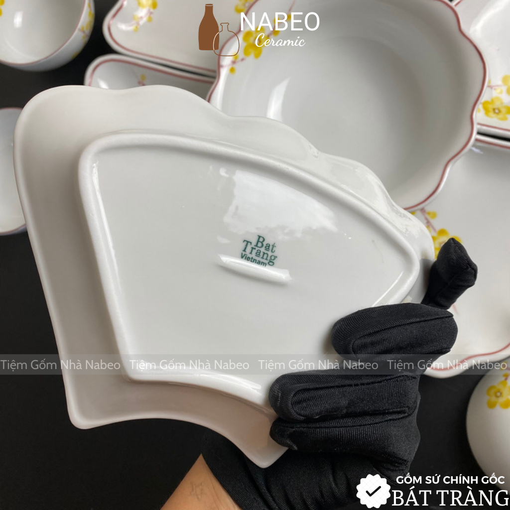 Bộ Bát Đĩa Gia Tiên Sen Đài Men Kem, Bộ Hoa Mặt Trời thắp hương, 15 chi tiết size 45cm - Gốm Sứ Bát Tràng