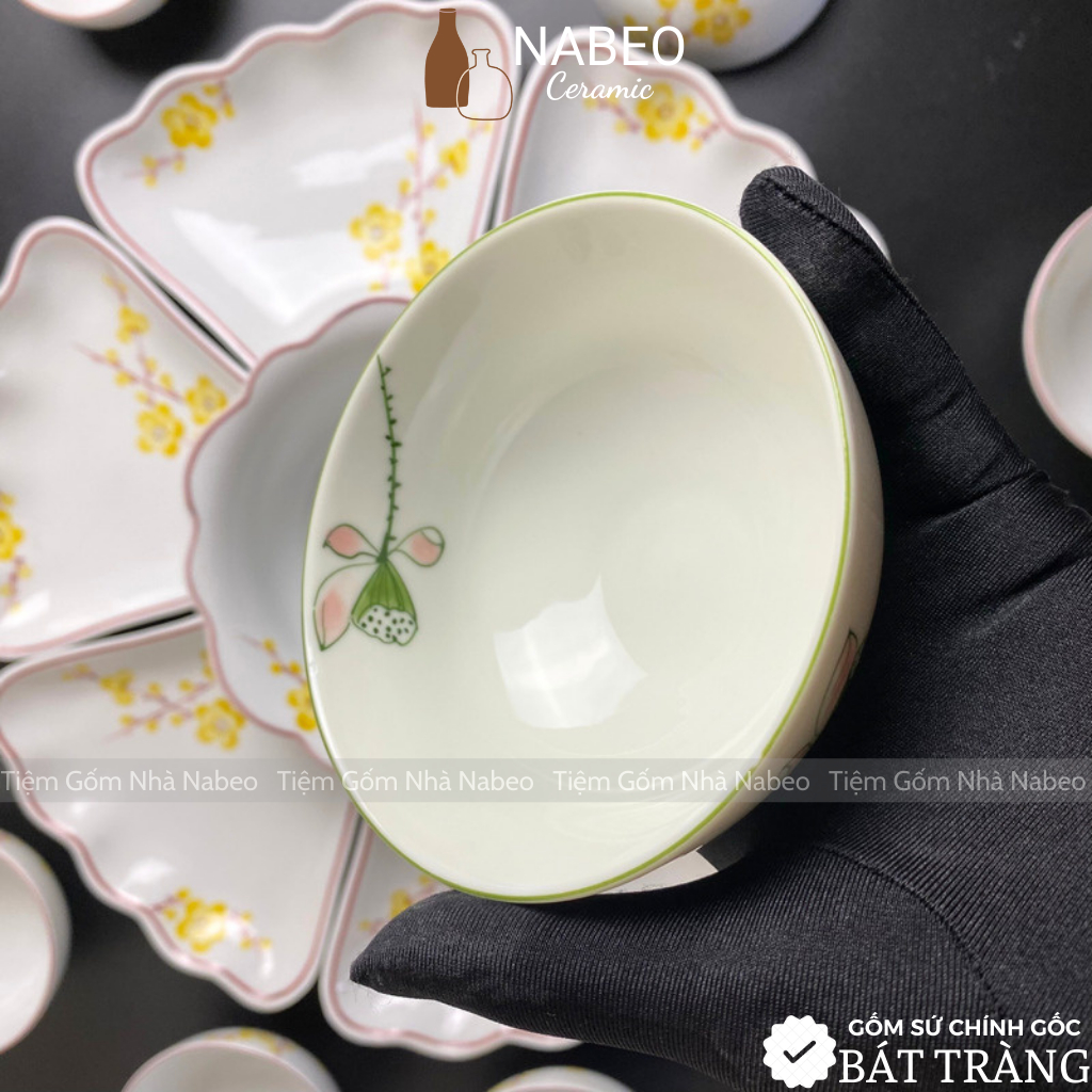 Bộ Bát Đĩa Gia Tiên Sen Đài Men Kem, Bộ Hoa Mặt Trời thắp hương, 15 chi tiết size 45cm - Gốm Sứ Bát Tràng