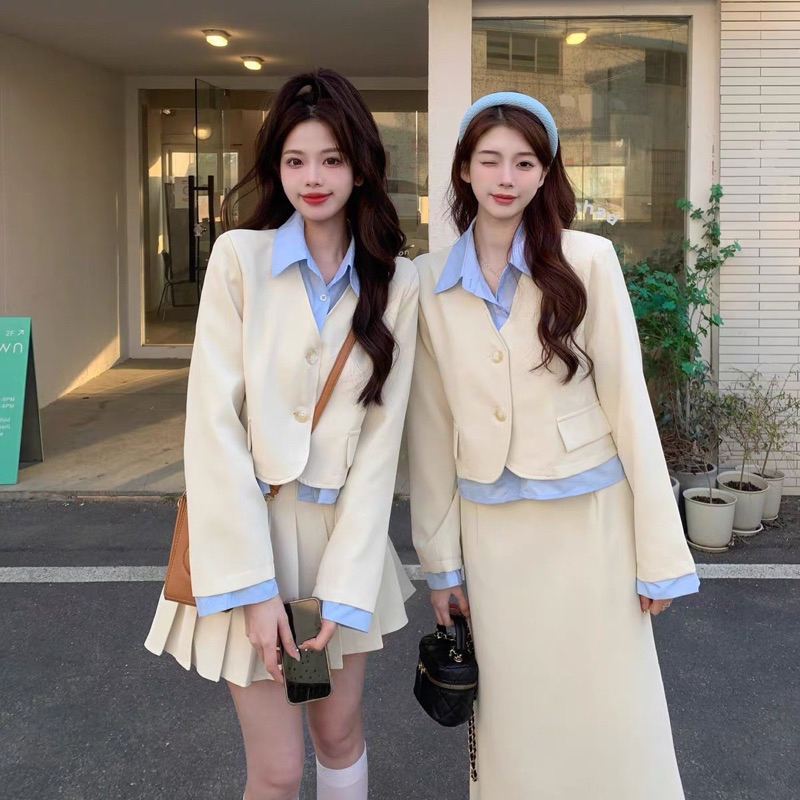 Set Dạ Pha Sơ Mi Xanh 2 Dáng Ngắn - Dài