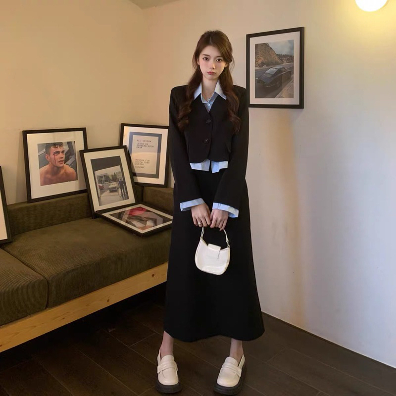 Set Dạ Pha Sơ Mi Xanh 2 Dáng Ngắn - Dài