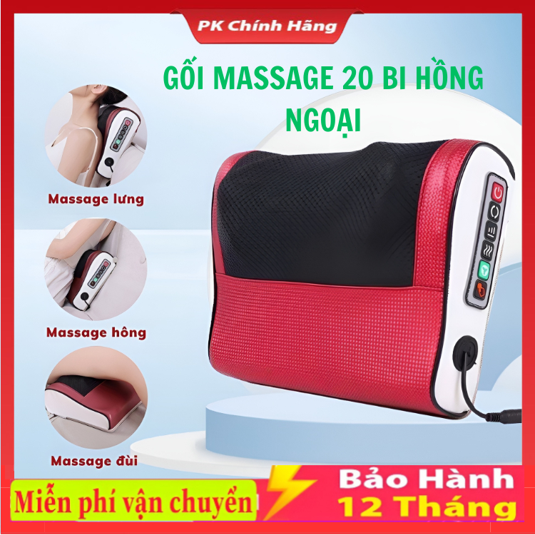 Gối Massage Cổ Vai Gáy, Máy Massage Hồng Ngoại 20 Bi Cao Cấp Hỗ Trợ Mát Xa Toàn Thân Hiệu Quả