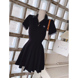 ĐẦM ĐEN CỔ POLO VIỀN TAY LOGO NGỰC|Kèm ảnh sàn thật💯