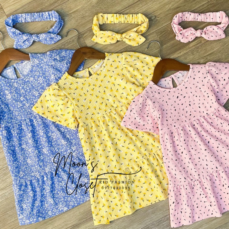 XD- Váy thun xốp kèm turban size 12m-7/8y