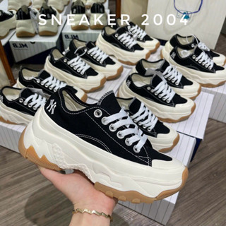  Giày Độn Đế MLB Chunky vải High NY cổ thấp Black White 1:1 Nam Nữ - Giày thể thao Đế Cao nâu Trắng hot trend 