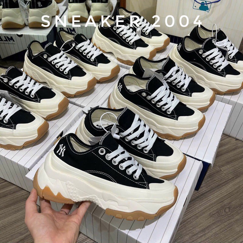 Giày Độn Đế MLB Chunky vải High NY cổ thấp Black White 1:1 Nam Nữ - Giày thể thao Đế Cao nâu Trắng hot trend