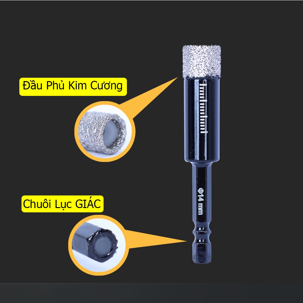 Mũi khoan kính khoan gạch men phủ kim cương chuôi lục giác khoan gạch đá hoa cương thủy tinh khoan kính phi 6 8 10 12mm
