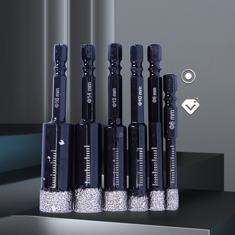 Mũi khoan kính khoan gạch men phủ kim cương chuôi lục giác khoan gạch đá hoa cương thủy tinh khoan kính phi 6 8 10 12mm