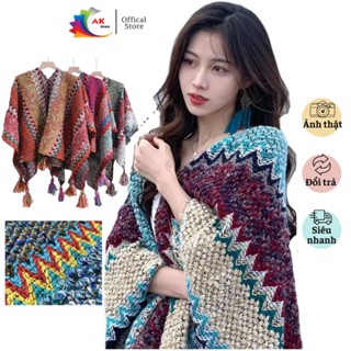 (Có sẵn) Khăn áo choàng len thổ cẩm tây tạng boho khoác vai nữ vintage cao cấp bản to, len đan dày, mềm mịn ấm áp