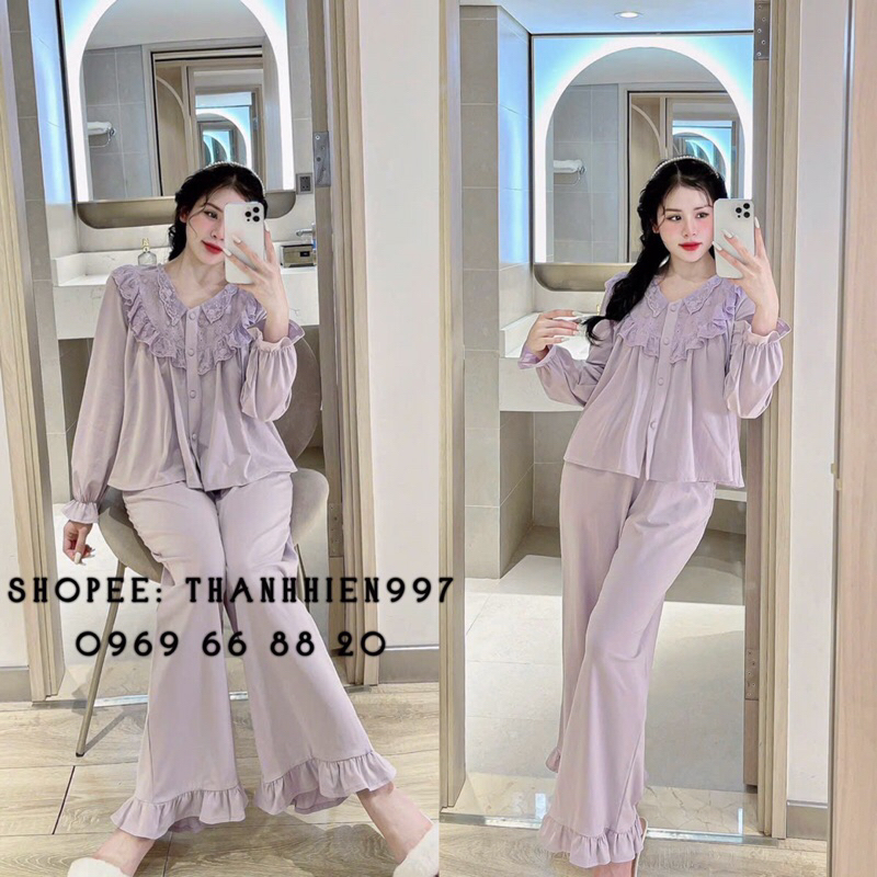 ❤️Hàng QC❤️Bộ ngủ lạnh cổ tròn bèo xinh tay dài QD_THANHHIEN997_đũi cao cấp, form rộng A11259.