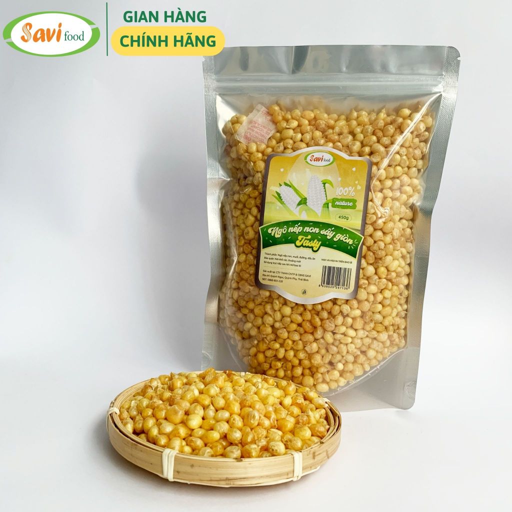 Ngô nếp non sấy giòn trọn vị đậm đà 450gram , thơm ngon giòn rụm SaviFood