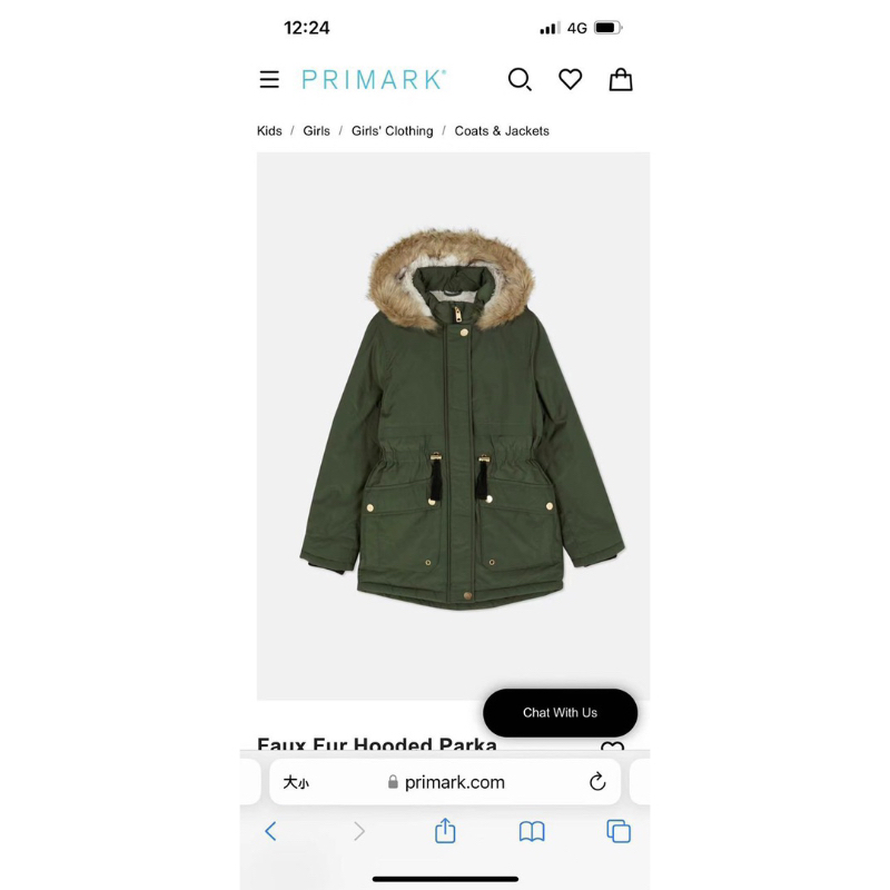 Áo Parka Bé Gái Lót Lông Xanh Rêu PR