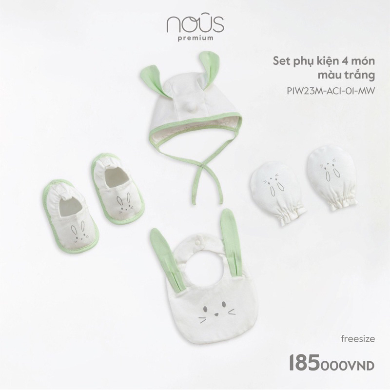 Set phụ kiện Mũ - Yếm - Bao Tay Bao Chân Nous chính hãng cho bé sơ sinh