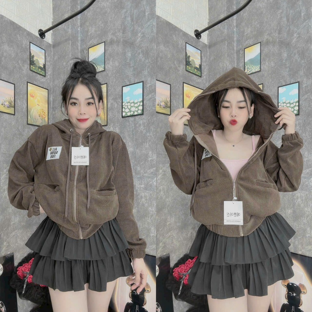 Áo khoác zip nữ - Áo khoác hoodie zip nữ trơn local vải len gân quảng châu,Panacea.Studio