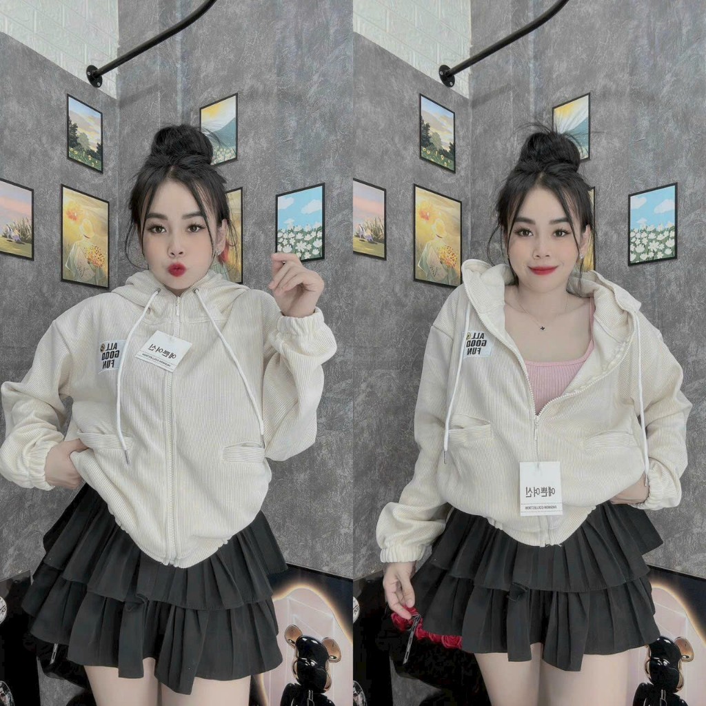 Áo khoác zip nữ - Áo khoác hoodie zip nữ trơn local vải len gân quảng châu,Panacea.Studio