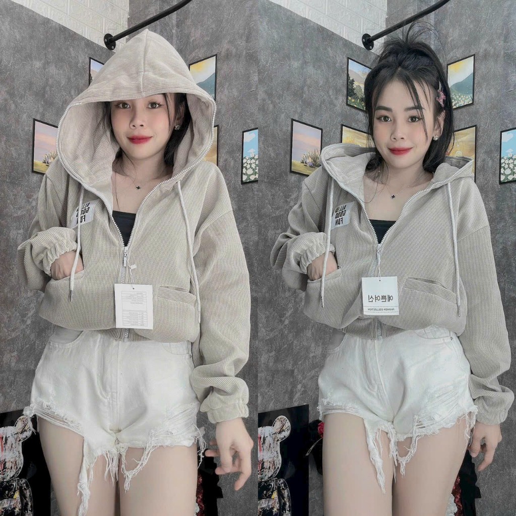 Áo khoác zip nữ - Áo khoác hoodie zip nữ trơn local vải len gân quảng châu,Panacea.Studio