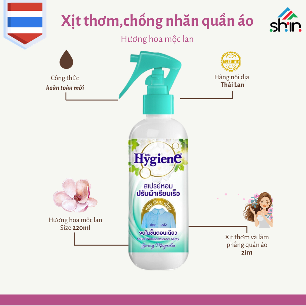 Nước xịt thơm chống nhăn quần áo Hygiene Thái Lan 220ml hương nước hoa