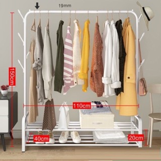 Giá Kệ treo quần áo chữ U kết hợp 1 khung treo đồ 2 tầng để giày, chất liệu thép cacbon chắc chắn tiện lợi.