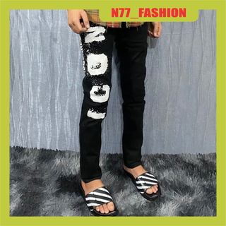 Quần jean nam đen kẻ sọc tua lai chất bò co dãn form dáng body mẫu mới nhất cao cấp N77FA SHION