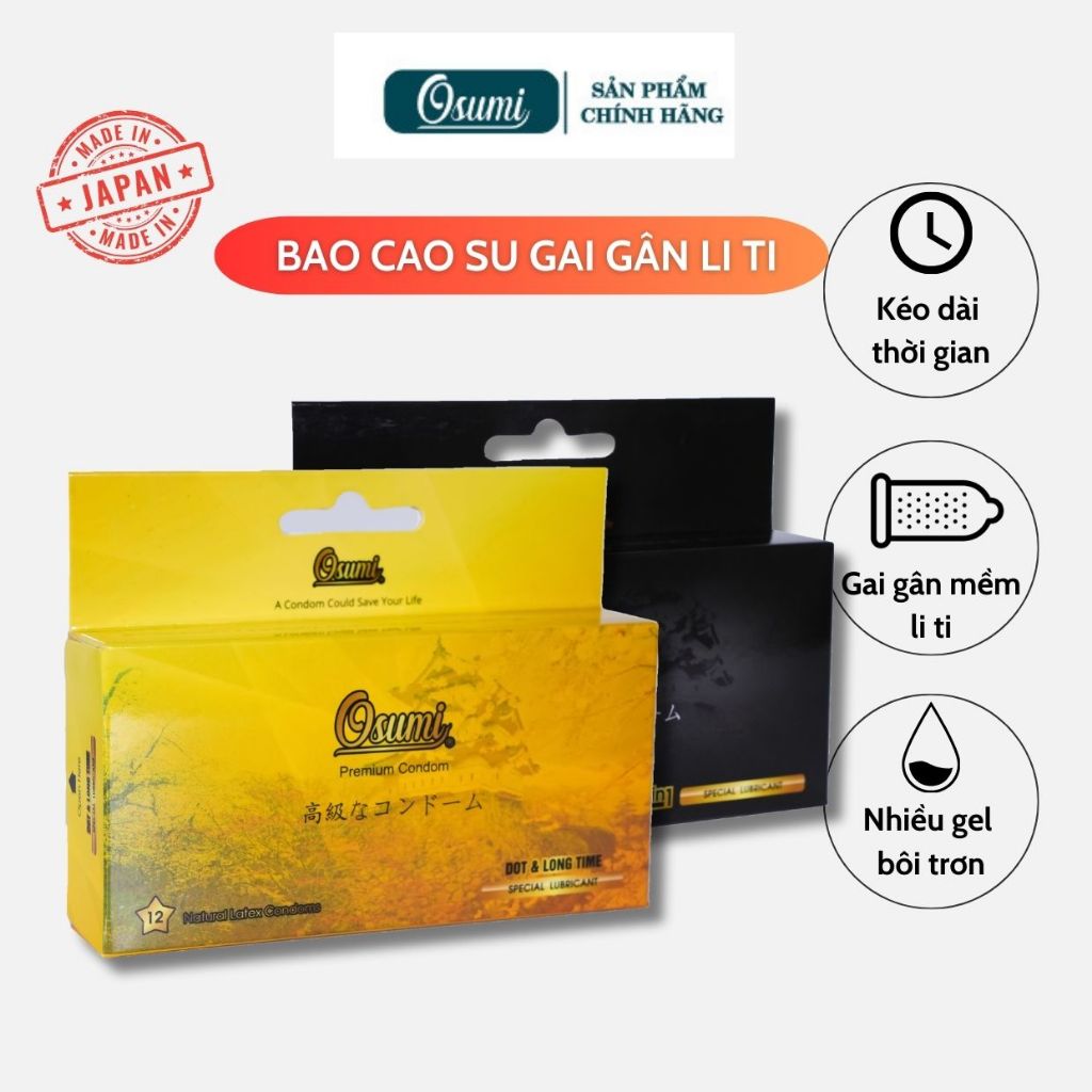 Bao Cao Su Có Gai, Bao Cao Su Kéo Dài Quan Hệ Osumi Nhật Bản, Gân Gai Mềm Nhiều Gel Bôi Trơn - Hộp 12c