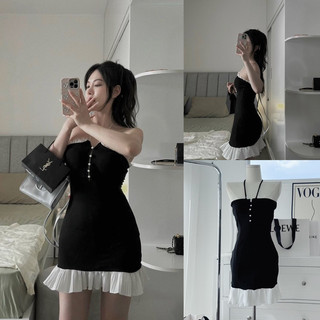 Đầm lệch vai phối voan lưới 2m