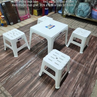 Combo 01 bàn dt + 04 ghế trà chanh 5 nan - nhựa duy tân + song long