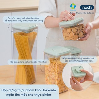 Hộp đựng thực phẩm khô Inochi, Hokkaido nắp bật thông minh, tiện dụng tiện lợi, hộp hút chân không, kín khí
