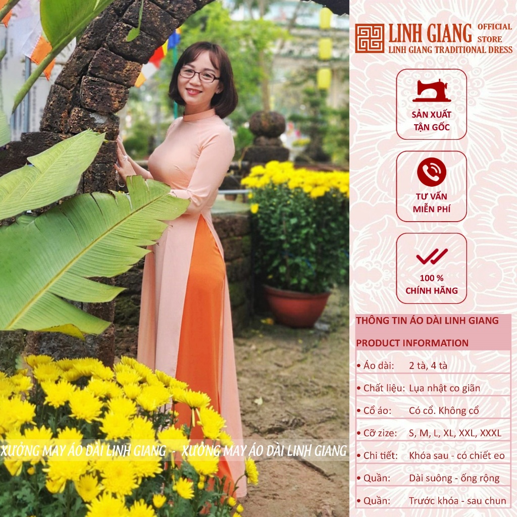 ÁO DÀI CAM SỮA LỤA NHẬT 2 TÀ,4 TÀ_LINH GIANG