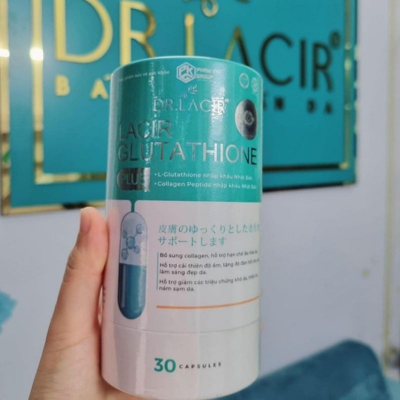 Viên uống trắng da, hủy nám Lacir Glutathione Plus mẫu mới, sáng da, chống nắng hiệu quả hộp 30 viên chính hãng