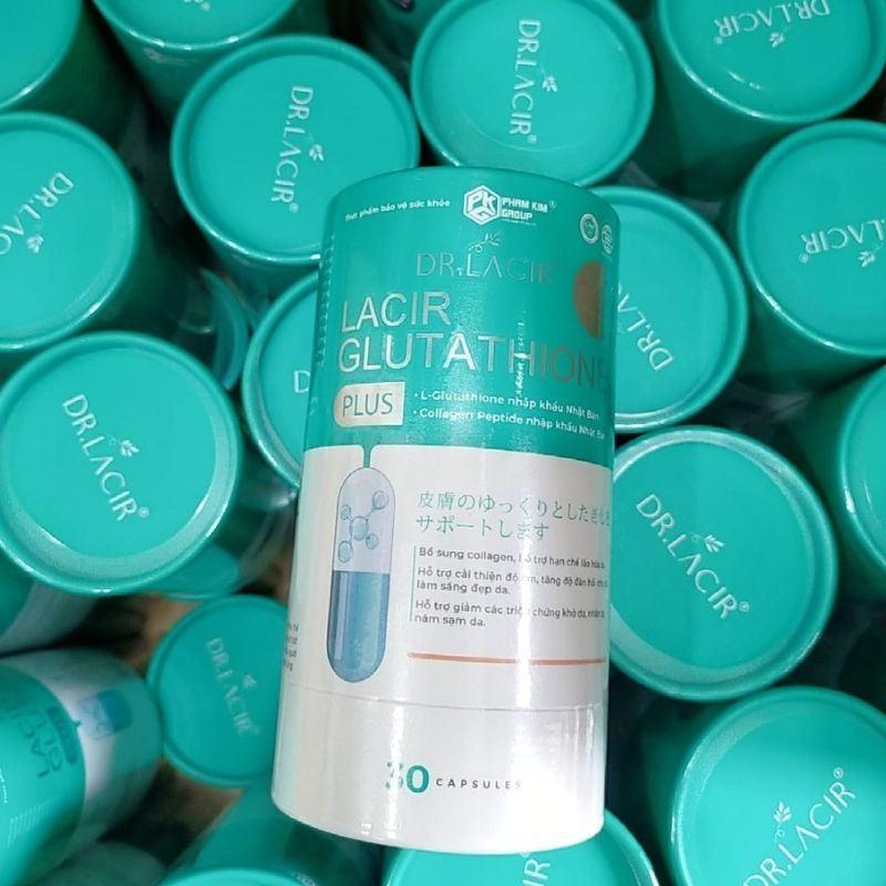Viên uống trắng da, hủy nám Lacir Glutathione Plus mẫu mới, sáng da, chống nắng hiệu quả hộp 30 viên chính hãng