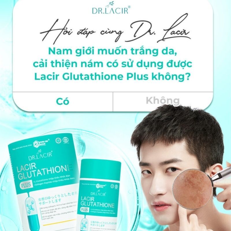 Viên uống trắng da, hủy nám Lacir Glutathione Plus mẫu mới, sáng da, chống nắng hiệu quả hộp 30 viên chính hãng