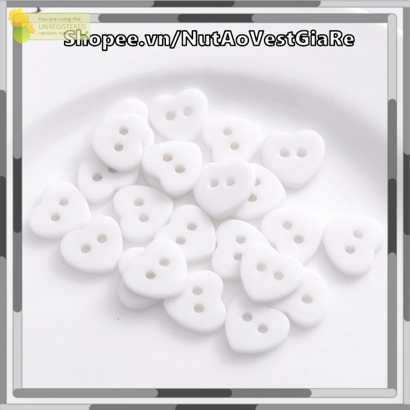 Set 30 cúc sơ mi hình trái tim size 1.3cm, nút nhựa cho áo sơ mi