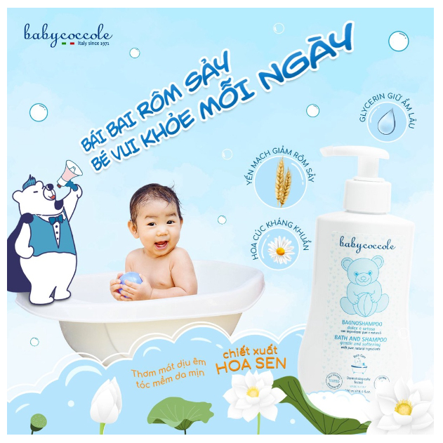 Sữa tắm gội 2 trong 1 Babycoccole chiết xuất hoa sen / sữa tắm. dầu gội Baby cocole 250ml/ 400ml cho bé sơ sinh 0M+