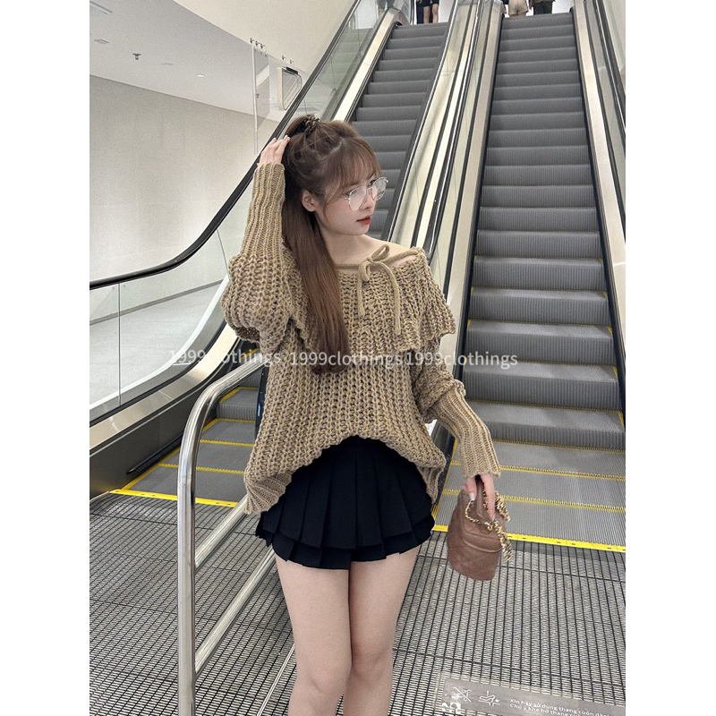 Áo len nâu cổ bèo Emly QC