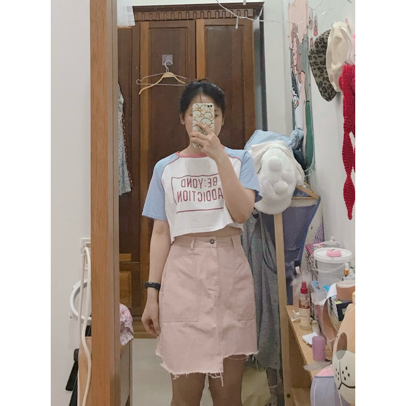 chân váy couple tx chất kaki jean màu hồng